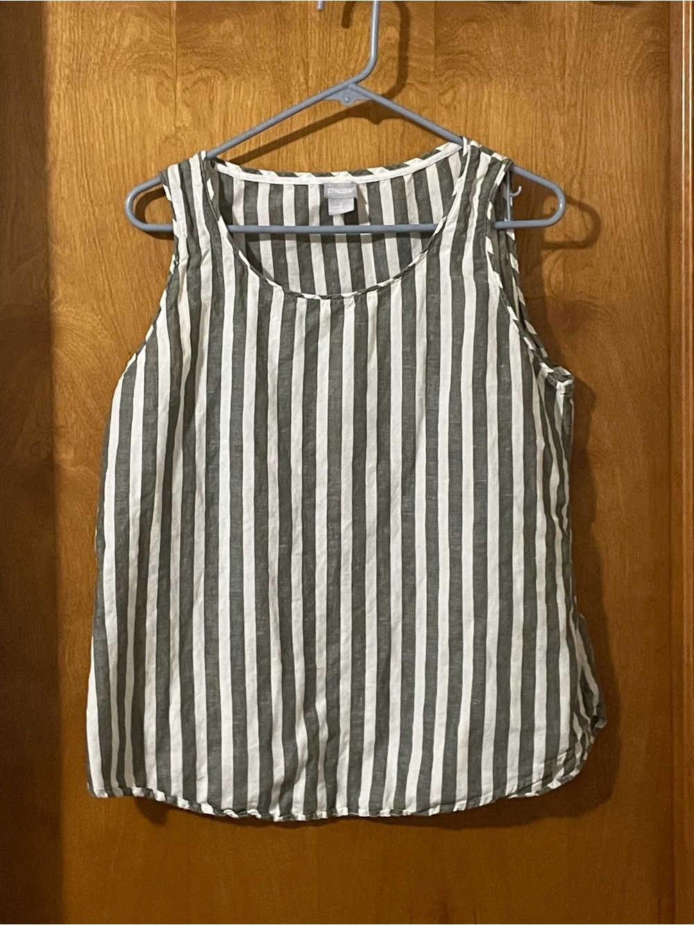 Chico's Vertical Stripe Sleeveless Tank - Gray & White